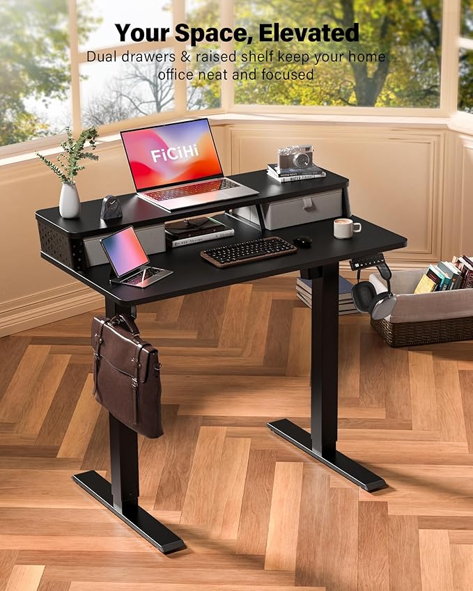 40x24 Inch Standing Desk with Double Drawers, C-Clamp Mount Compatible - Image 2