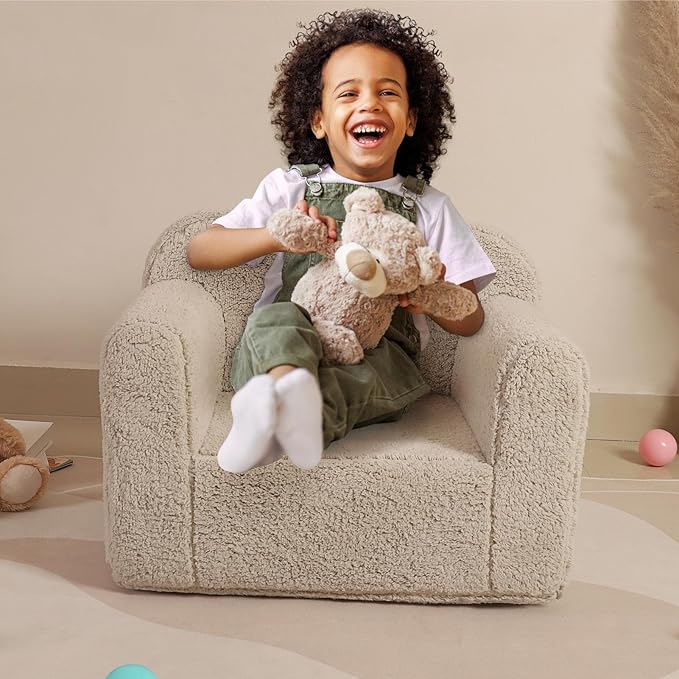 Kids Snuggly-Soft Sherpa Chair, Cuddly Toddler Foam Chair - Image 2