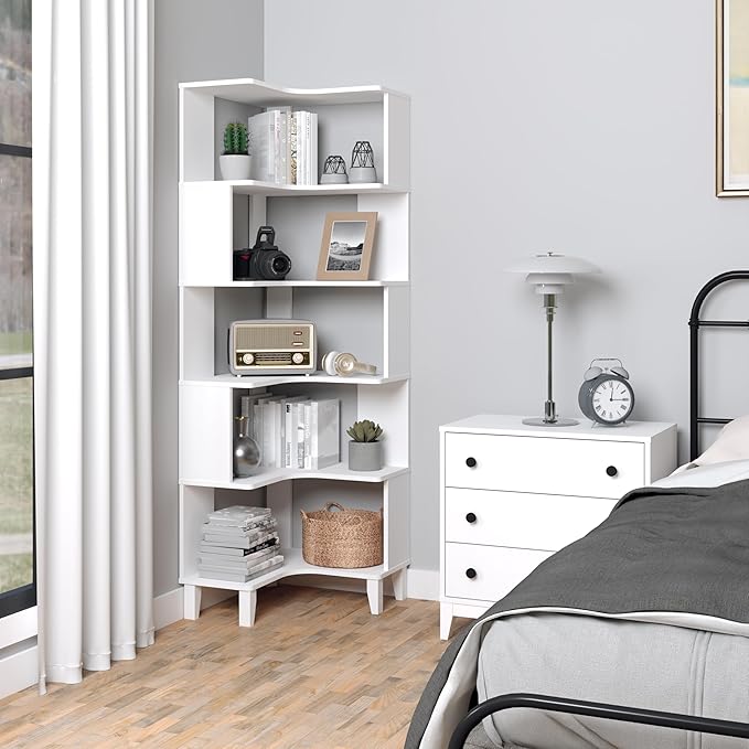 Prepac Nordik 6-Tier White Modern Mid Century Corner Bookcase, 71.5" Extra Tall - Image 9