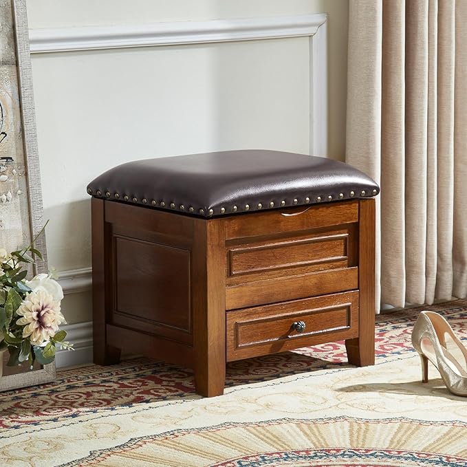 Storage Ottoman with Drawer, Microfiber Leather Padded Top Foot Rest Stool with by ZIRKOOON