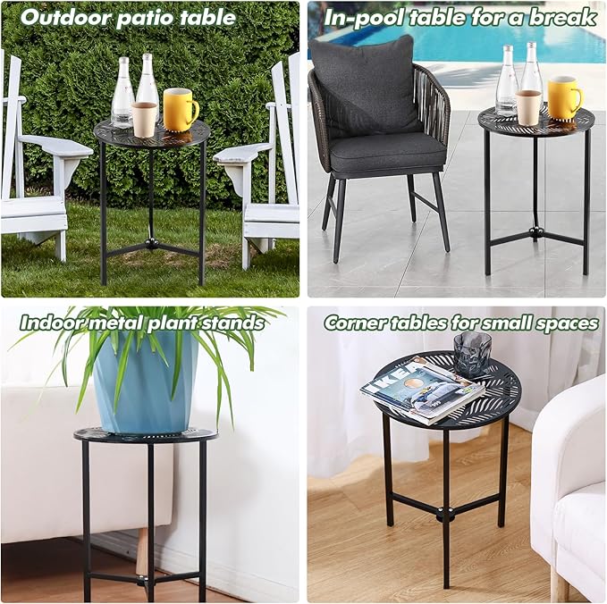 2 Packs 13" Metal Outdoor Side Tables Small Black Outside End Table - Image 7