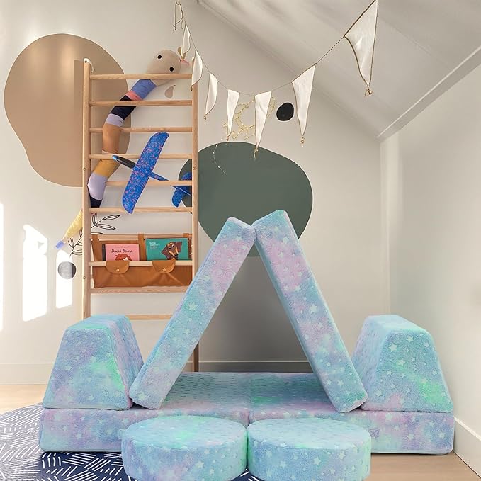 MeMoreCool Modular Glow Sofa for Kids, Colorful Star 8-Piece Convertible Foam - Image 2