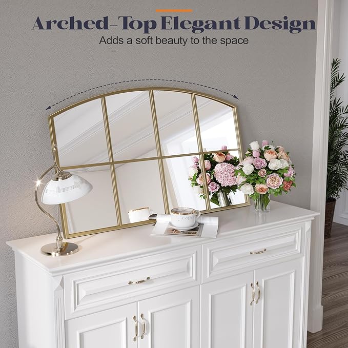 Wide Arched Mirror, Antique Brass Farmhouse Mirrors - Image 3