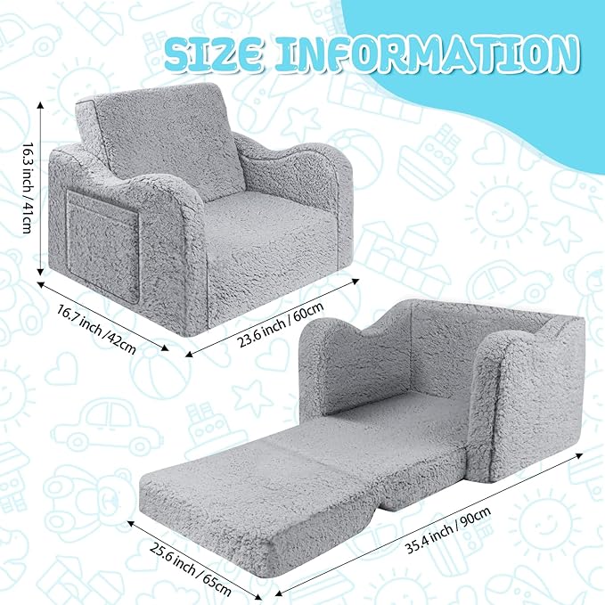 Kids Couch for Toddlers, 2-in-1 Kids Sofa Chair, Comfy Soft Foldable Toddler - Image 2