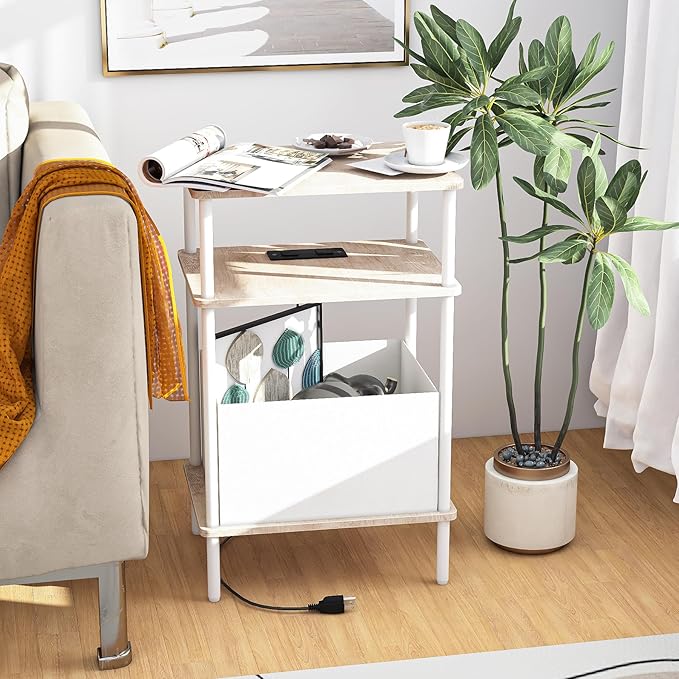 Small Side Table with Charging Station, Slim Nightstand with Outlet, Sofa - Image 4