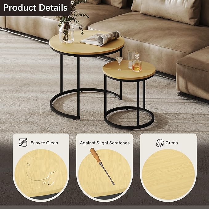 Nesting Tables Set of 2, Round Coffee Table, Small Nesting Coffee Table - Image 4