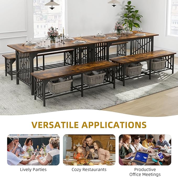 DWVO 3-Piece Dining Table Set for 4-6 People, Industrial Rectangular Dining - Image 5