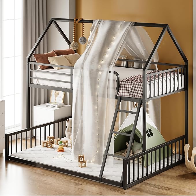 LIKIMIO Bunk Bed Twin Over Full Size, House Bunk Bed Frame by LIKIMIO