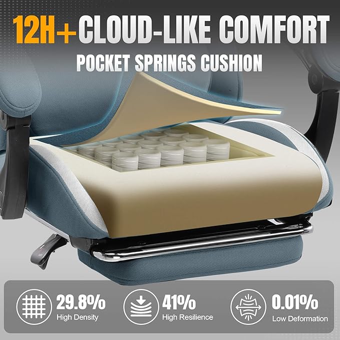 GTRACING Gaming Chair with Foot Rest & Pocket Spring Cushion, Breathable Fabric - Image 4