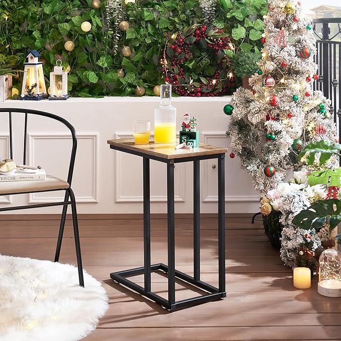 VECELO C Shaped End Side Table for Sofa Couch and Bed Snack TV Tray for Living - Image 4