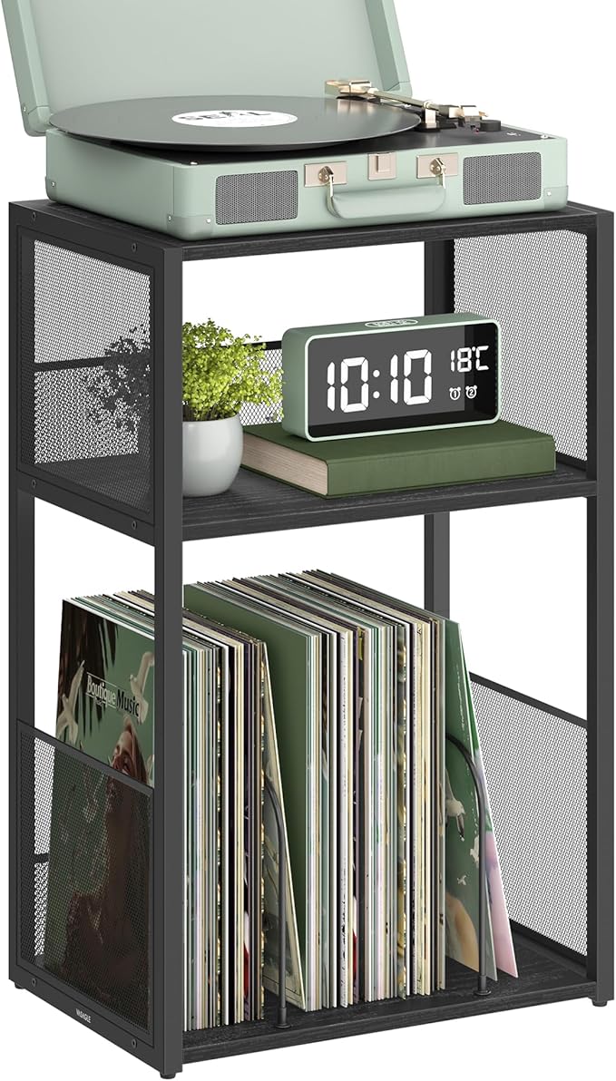 VASAGLE Record Player Stand, 3-Tier Side Table, Vinyl Record Storage up to 100 by VASAGLEbySONGMICSHOME