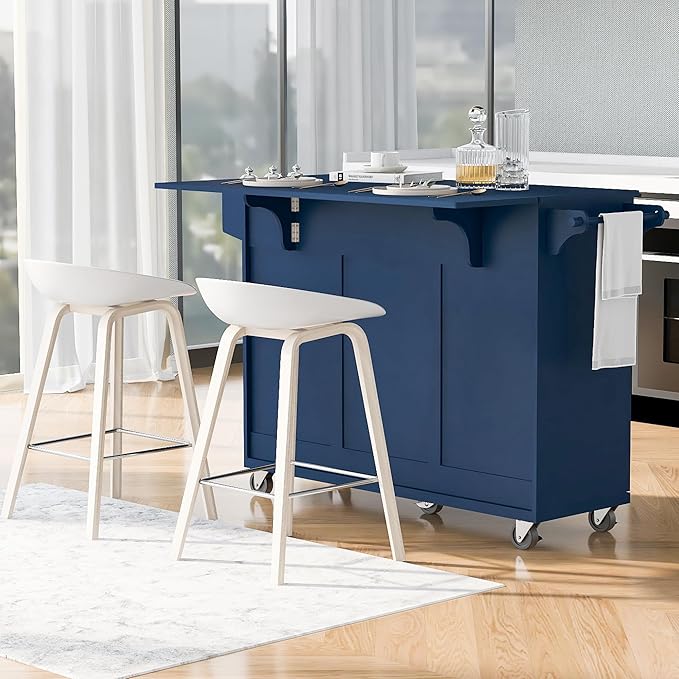 53" Kitchen Island with Drop Leaf, Dining Storage Cart W/Spice Rack, Towel Rack - Image 8