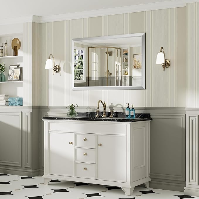 48x30 Inch Silver Bathroom Mirror - Image 4