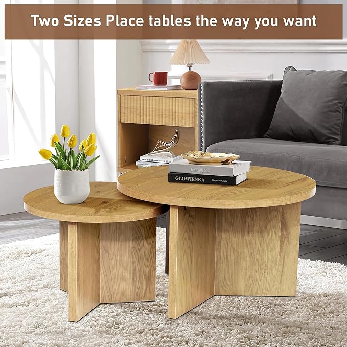 Round Nesting Coffee Tables Set of 2, Modern Stacking Table - Image 5