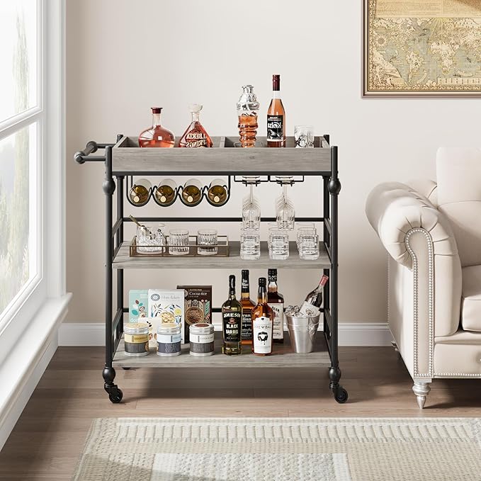 GarveeHome Bar Cart, Bar Carts for The Home, 3 Tier Serving Cart - Image 2