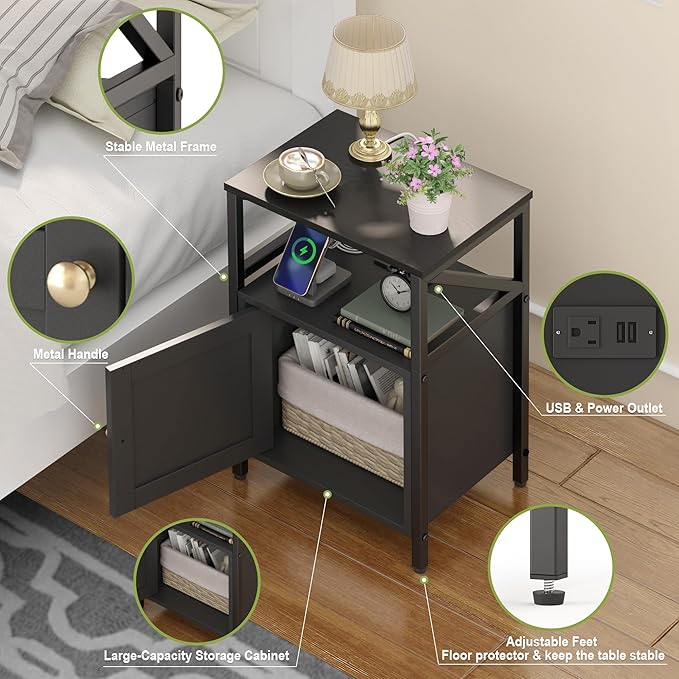 Farmhouse Side Table with Charging Station -3-Tier USB Ports & Outlets End Table - Image 4