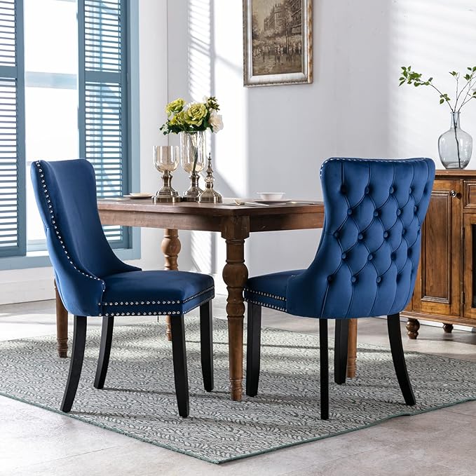PacknWood Acosure Set of 2 Velvet Upholstered Wing-Back Dining Chair - Image 3