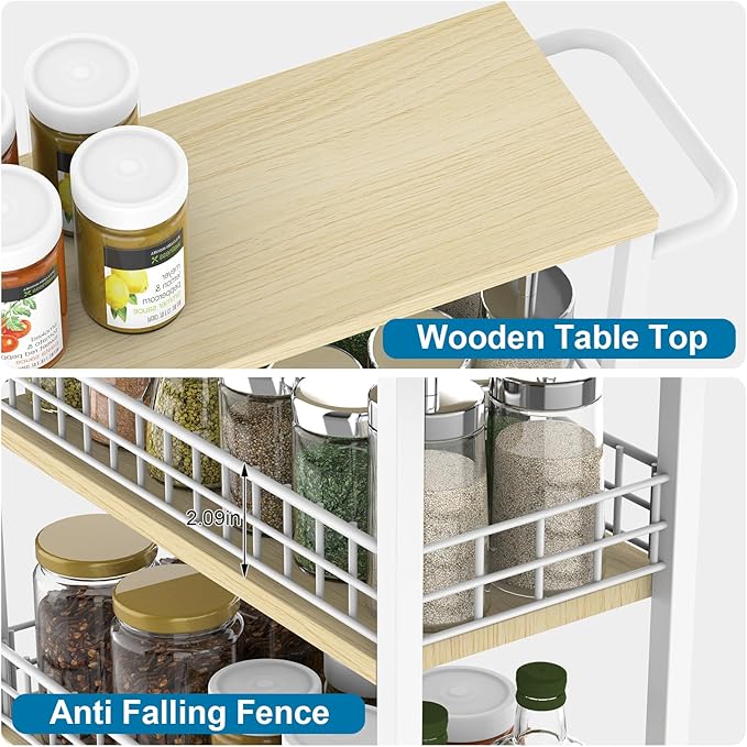 YBING Slim Storage Cart 4-Tier Rolling Kitchen Utility Cart White Narrow - Image 4