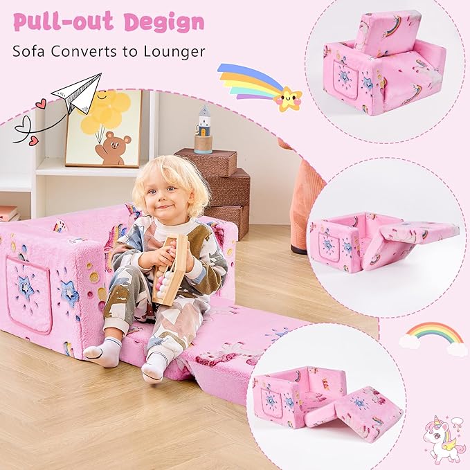 Toddler Chair Comfy, 2-in-1 Soft Toddler Couch Fold Out - Image 2