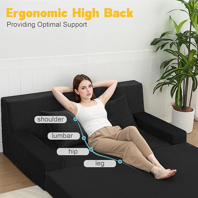 MeMoreCool Boneless Folding Sofa Bed Queen, Corduroy Convertible Sleeper Chair - Image 5