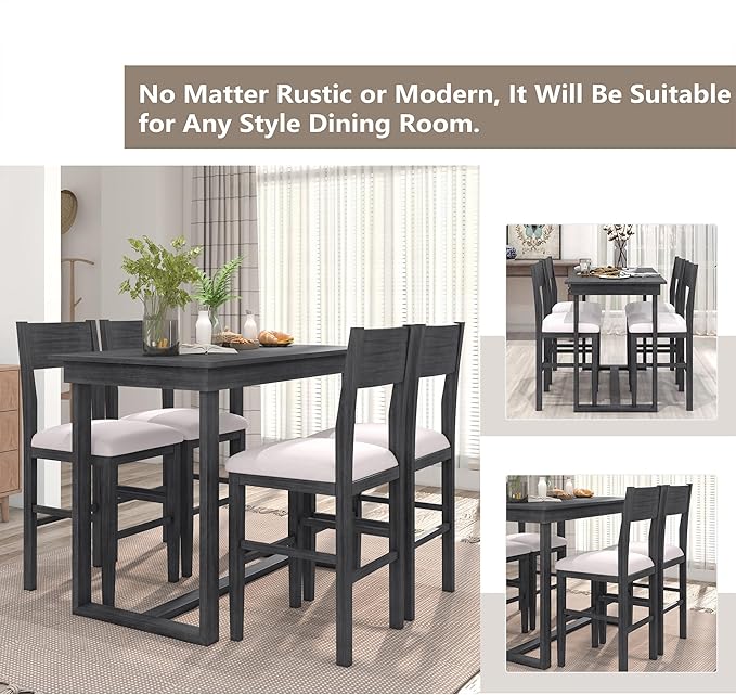 Merax Farmhouse Counter Height 5-Piece Dining Set - Image 3