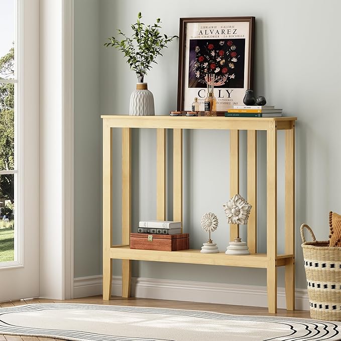 ELYKEN Console Tables for Entryway, 36.2" Long 2 Tier Hallway Table Behind Couch - Image 4