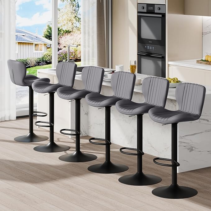 Shintenchi Bar Stools Set of 6 Modern Swivel Bar Chairs, Counter Height Faux - Image 3