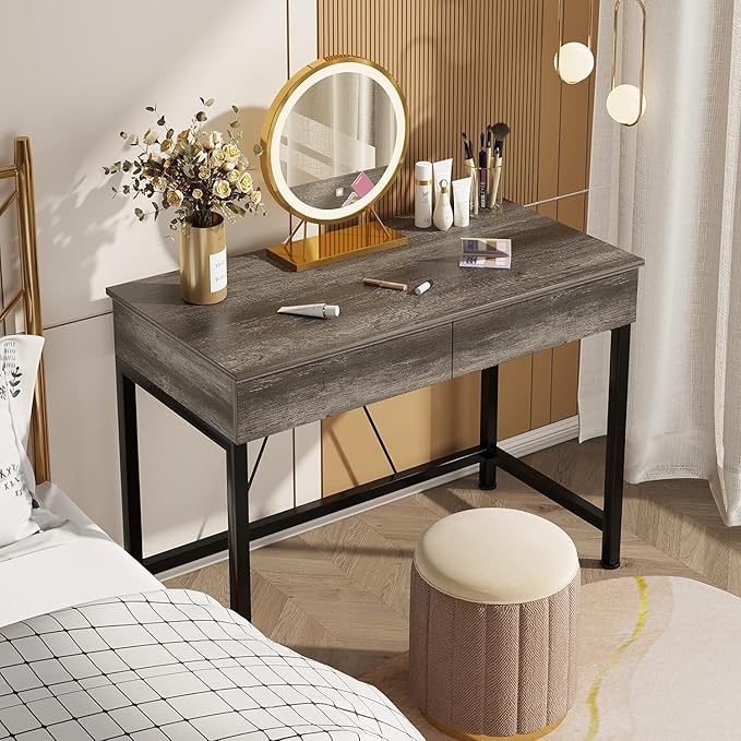 CAIYUN 40Inch Small Desk with 2 Wooden Drawers, Vanity Desks - Image 4