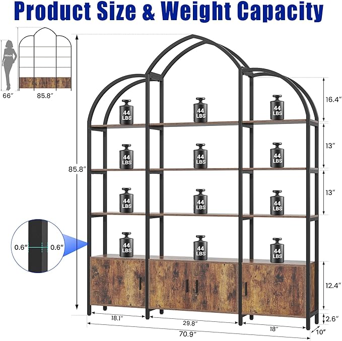 Triple Wide 5 Tier Tall Arched Bookshelf and Bookcase - Image 2