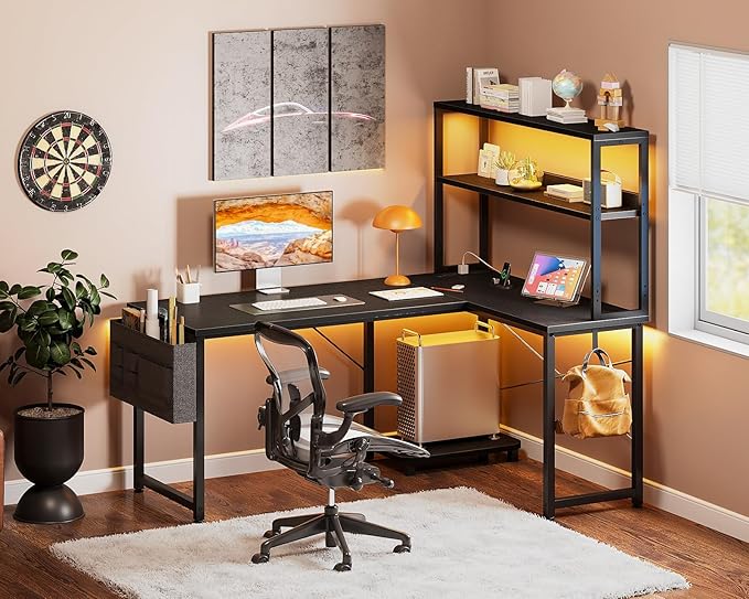 Casaottima Gaming Desk with Power Outlets & LED Lights, 43 Inch Reversible L - Image 8