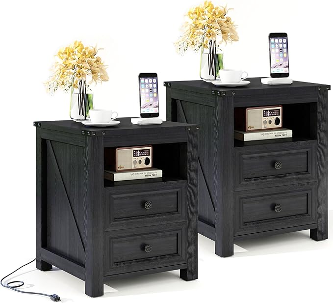 Vipbear Nightstand Set of 2, 18” Wide Farmhouse Night Stand by VipbearLiving