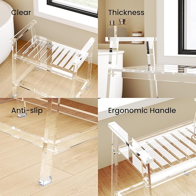 Acrylic Shower Chair with Arms - Image 5
