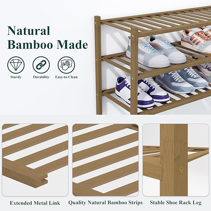 Smiry Shoe Rack, 4 Tier Thick Bamboo Shoe Organizer, Stackable Free Standing - Image 3