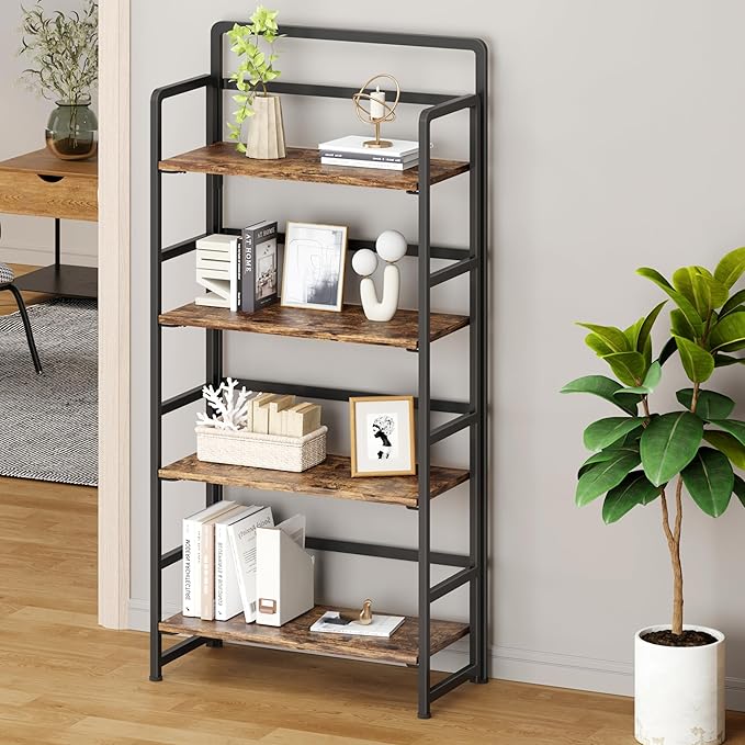 No Assembly Folding Bookshelf, 4 Tiers Collapsible Book Shelf - Image 4
