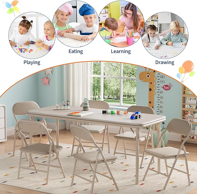 GarveeHome 7-Piece Kids Folding Table and Chairs Set, Toddlers Children's - Image 7