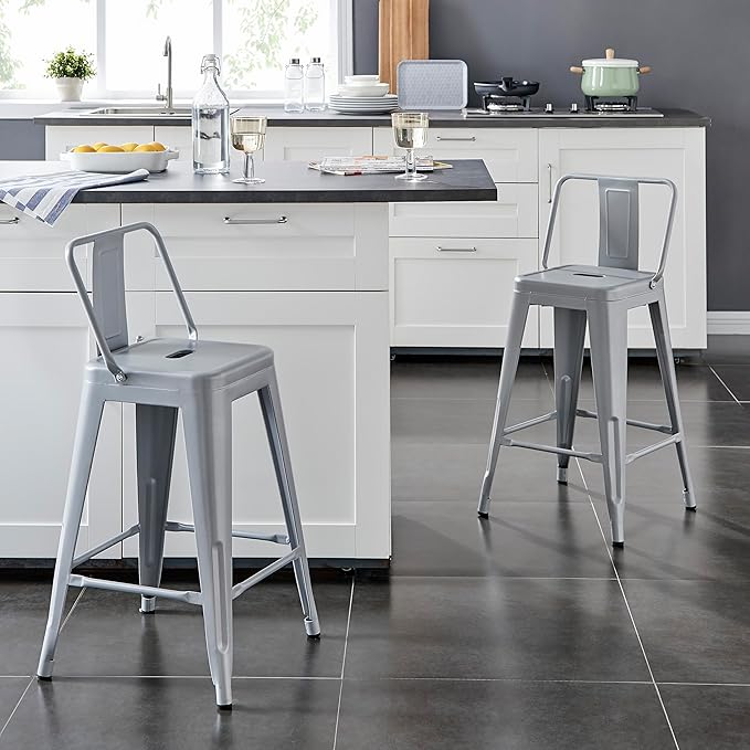 AC Pacific 24” Metal Barstool Set of 2 – Country Rustic Style - Image 2