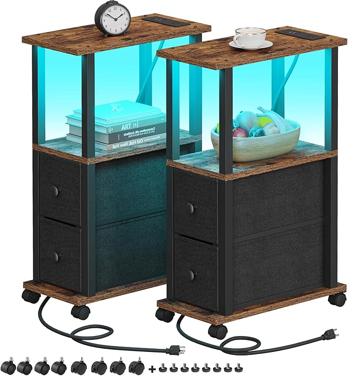 TUTOTAK Small Narrow End Tables, LED Side Tables by WelcometotheTUTOTAKHome