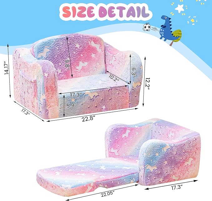 Lamerge 2-in-1 Toddler Couch, Glow in The Dark Baby Floor Bed, Foldable Toddler - Image 2