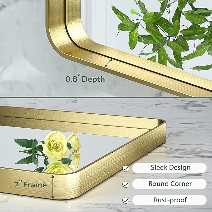 TokeShimi Gold Bathroom Mirror for Wall 40 x 24 Inch Rounded Corner Rectangle - Image 4