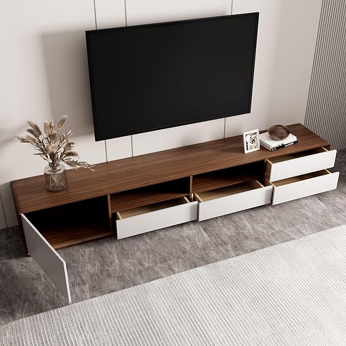POVISON Modern Wood White TV Stand 78", Fully-Assembled Open Storage Cabinet - Image 4