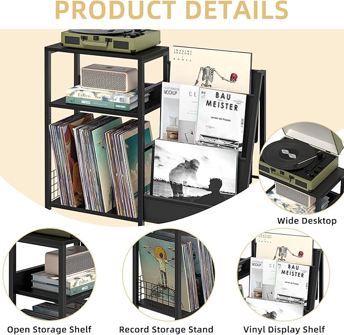 LELELINKY Black End Table, Record Player Stand - Image 5