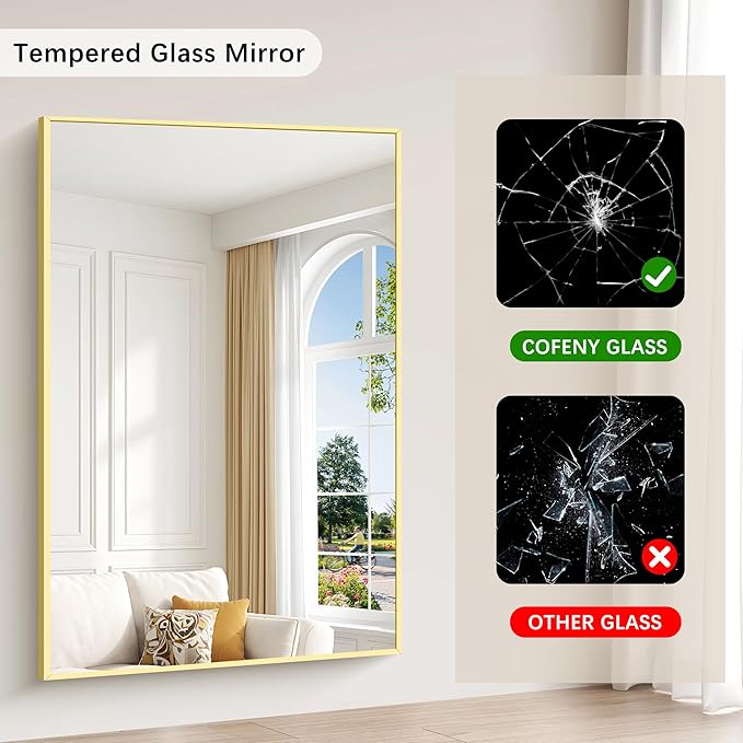 40x60inch Gold Bathroom Mirror, Large Rectangular Wall Mirrors - Image 6