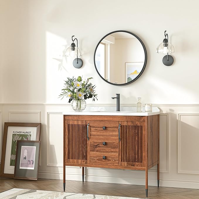 TokeShimi 16 in Round Black Bathroom Mirror Framed, Modern Circle Wall Mirror - Image 8