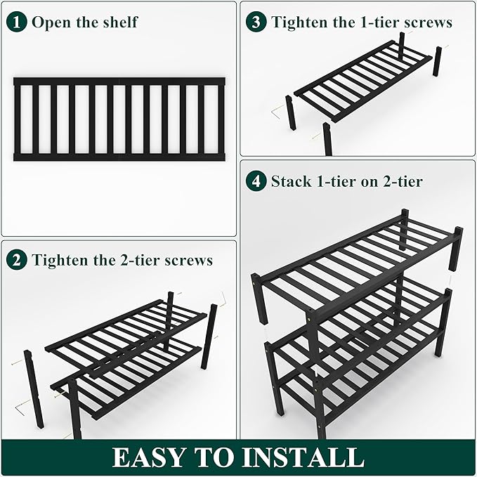 Smiry Shoe Rack, 3 Tier Thick Bamboo Shoe Organizer, Stackable Free Standing - Image 5