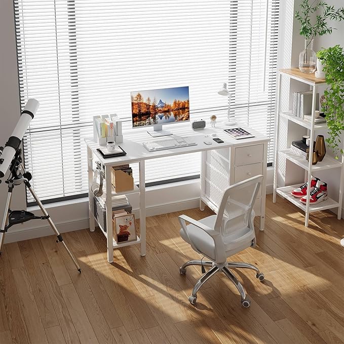Lufeiya White Desk with Drawers & Storage Shelves, 47 Inch Study Work Writing - Image 2