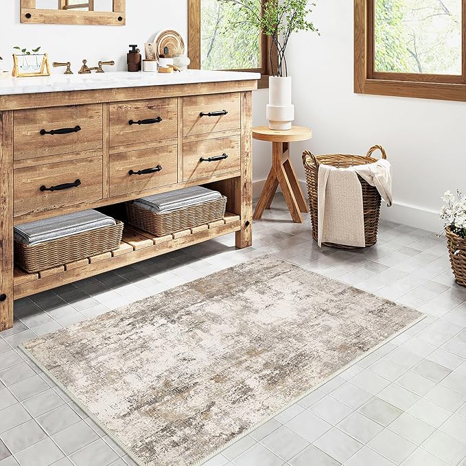 2x3 Washable Area Rug Brown Grey Neutral Abstract Entryway Kitchen Non Slip Low - Image 4