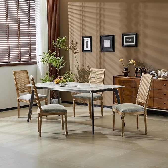 Merax Upholstered Solid Wood Dining Chairs Set of 4, French Country Style - Image 3