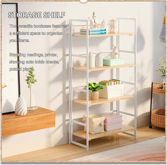 4NM No Assembly 4 Tiers Book Shelves, Living Room, Home Office - Image 4
