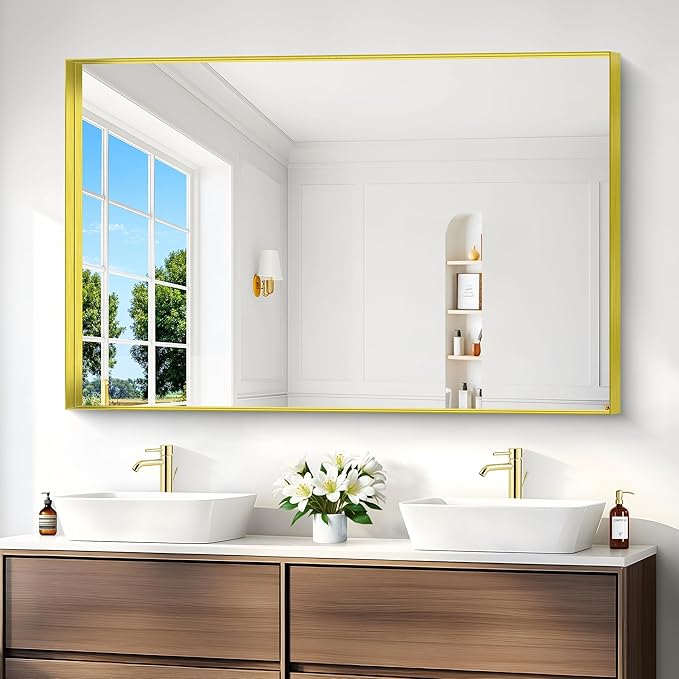 Gold Bathroom Mirror, 36x55 Inch Rectangular Deep Frame Mirror, Large Wall - Image 6
