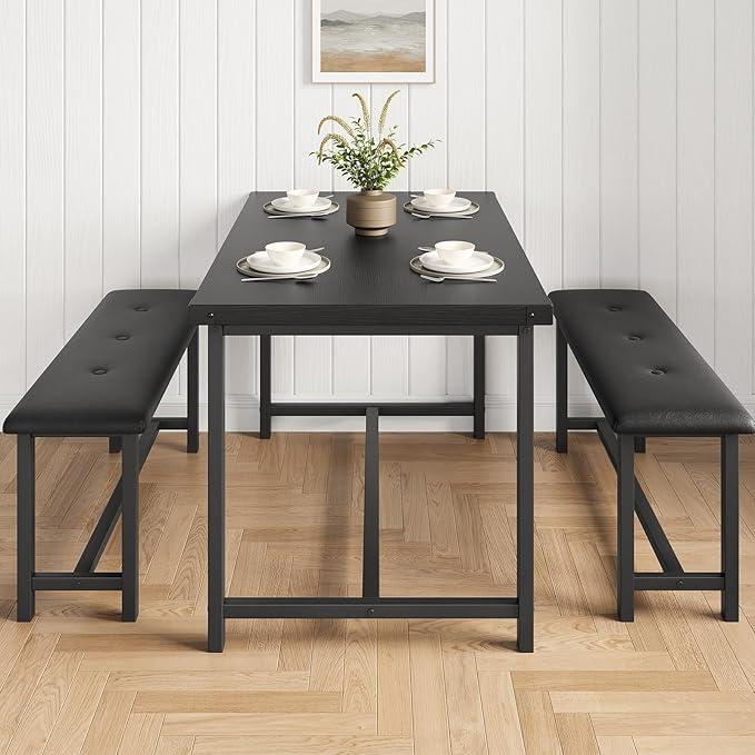 Garvee Dining Table with 2 Benches, Kitchen Table with 2 Upholstered Benches - Image 9